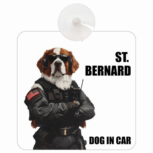 ST. BERNARD セントバーナード DOG IN CAR セキュリティガード風 ちょい悪 車用吸盤付サイン 12.4x14.6cm