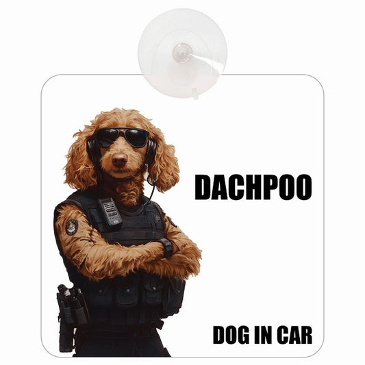 DACHPOO ダップー DOG IN CAR セキュリティガード風 ちょい悪 車用吸盤付サイン 12.4x14.6cm