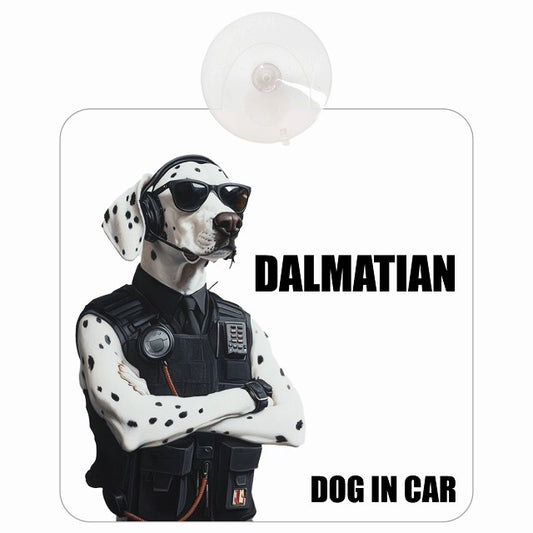 DALMATIAN ダルメシアン DOG IN CAR セキュリティガード風 ちょい悪 車用吸盤付サイン 12.4x14.6cm