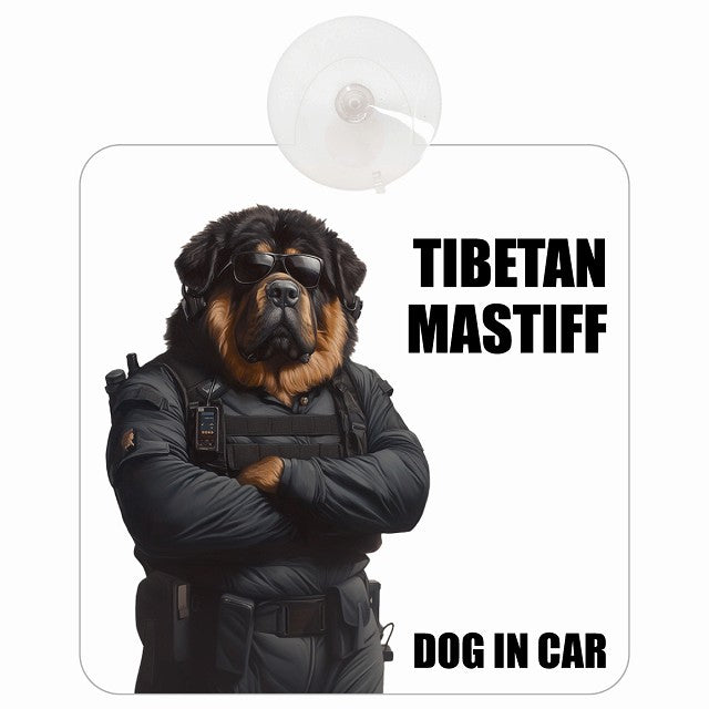 TIBETAN MASTIFF チベタンマスティフ DOG IN CAR セキュリティガード風 ちょい悪 車用吸盤付サイン 12.4x14.6cm