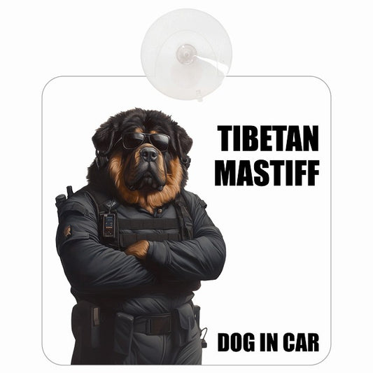 TIBETAN MASTIFF チベタンマスティフ DOG IN CAR セキュリティガード風 ちょい悪 車用吸盤付サイン 12.4x14.6cm