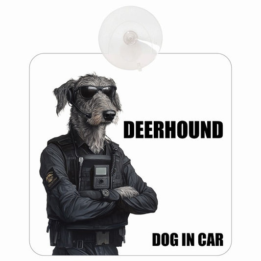 DEERHOUND ディアハウンド DOG IN CAR セキュリティガード風 ちょい悪 車用吸盤付サイン 12.4x14.6cm