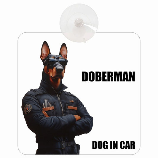 DOBERMAN ドーベルマン DOG IN CAR セキュリティガード風 ちょい悪 車用吸盤付サイン 12.4x14.6cm