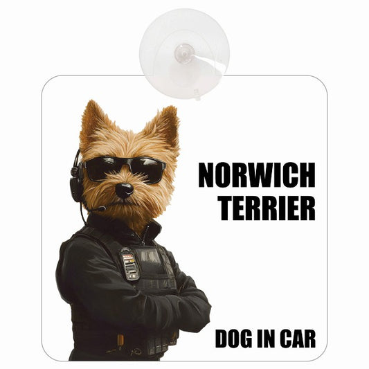 NORWICH TERRIER ノーリッチテリア DOG IN CAR セキュリティガード風 ちょい悪 車用吸盤付サイン 12.4x14.6cm