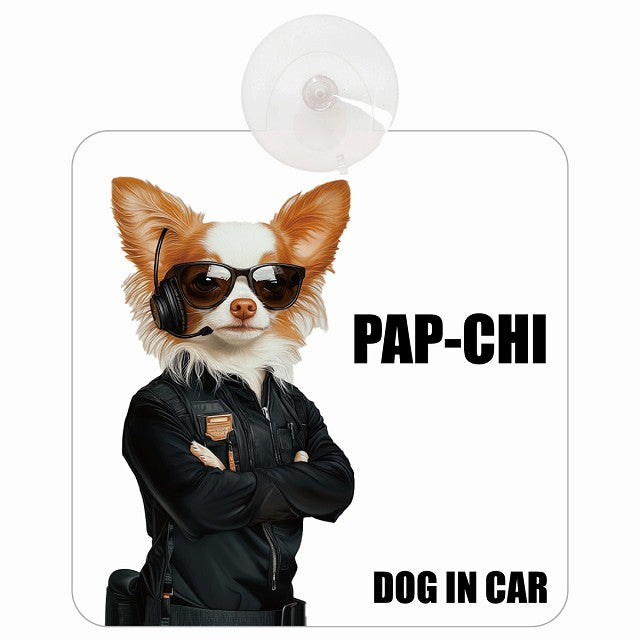 PAP-CHI パピチワ DOG IN CAR セキュリティガード風 ちょい悪 車用吸盤付サイン 12.4x14.6cm