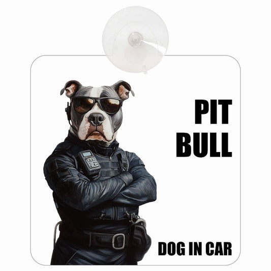PIT BULL ピットブル DOG IN CAR セキュリティガード風 ちょい悪 車用吸盤付サイン 12.4x14.6cm