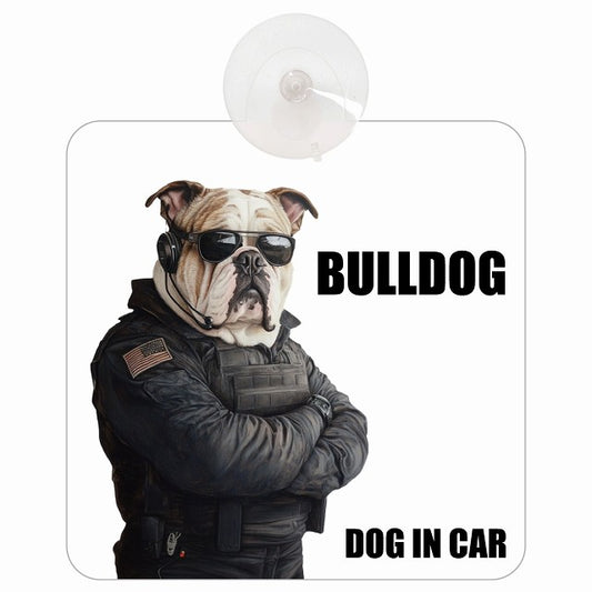 BULLDOG ブルドッグ DOG IN CAR セキュリティガード風 ちょい悪 車用吸盤付サイン 12.4x14.6cm