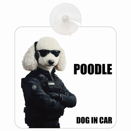 POODLE プードル DOG IN CAR セキュリティガード風 ちょい悪 車用吸盤付サイン 12.4x14.6cm