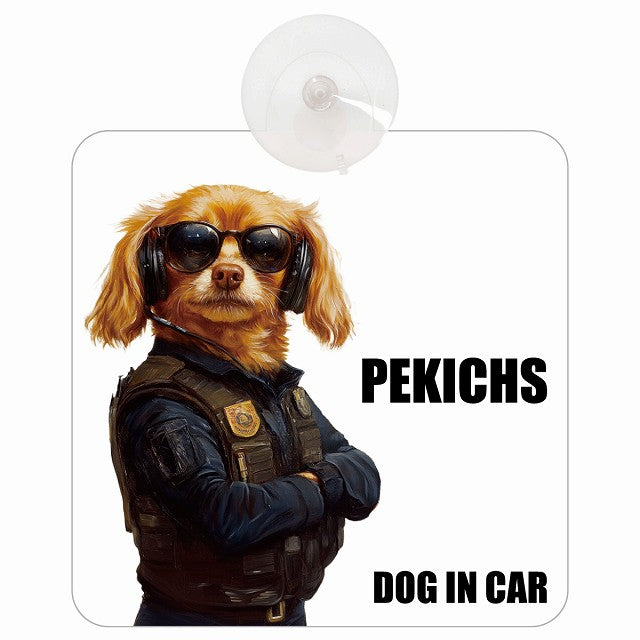 PEKICHS ペキックス DOG IN CAR セキュリティガード風 ちょい悪 車用吸盤付サイン 12.4x14.6cm