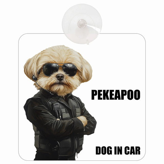 PEKEAPOO ペキプー DOG IN CAR セキュリティガード風 ちょい悪 車用吸盤付サイン 12.4x14.6cm
