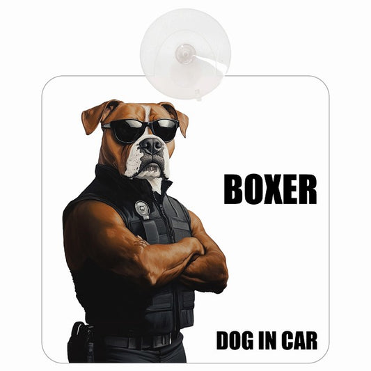 BOXER ボクサー DOG IN CAR セキュリティガード風 ちょい悪 車用吸盤付サイン 12.4x14.6cm