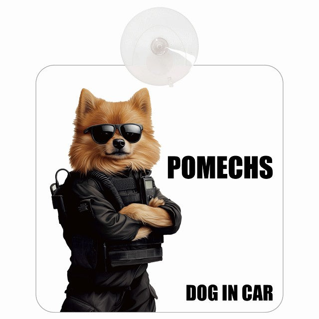 POMECHS ポメックス DOG IN CAR セキュリティガード風 ちょい悪 車用吸盤付サイン 12.4x14.6cm
