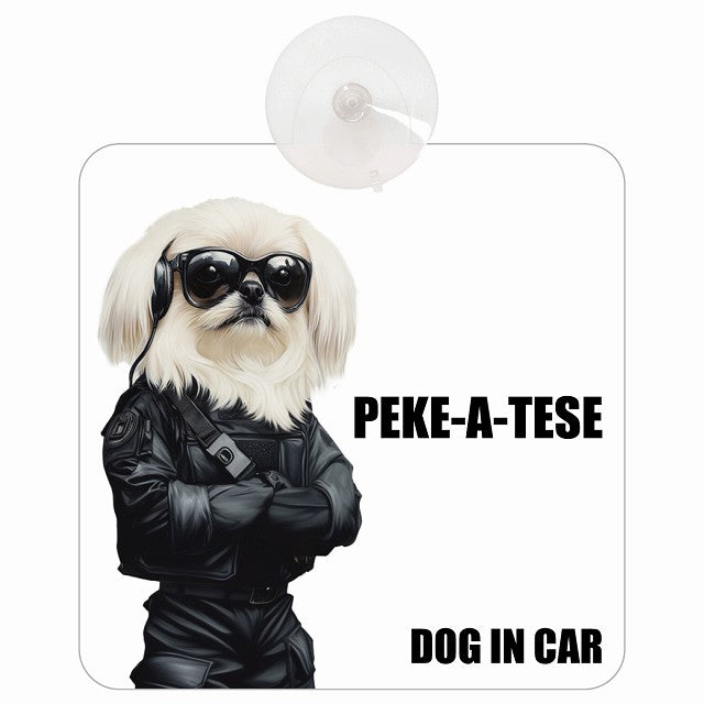 PEKE-A-TESE マルペキ DOG IN CAR セキュリティガード風 ちょい悪 車用吸盤付サイン 12.4x14.6cm