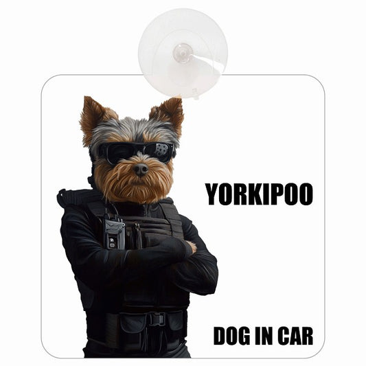 YORKIPOO ヨープー DOG IN CAR セキュリティガード風 ちょい悪 車用吸盤付サイン 12.4x14.6cm