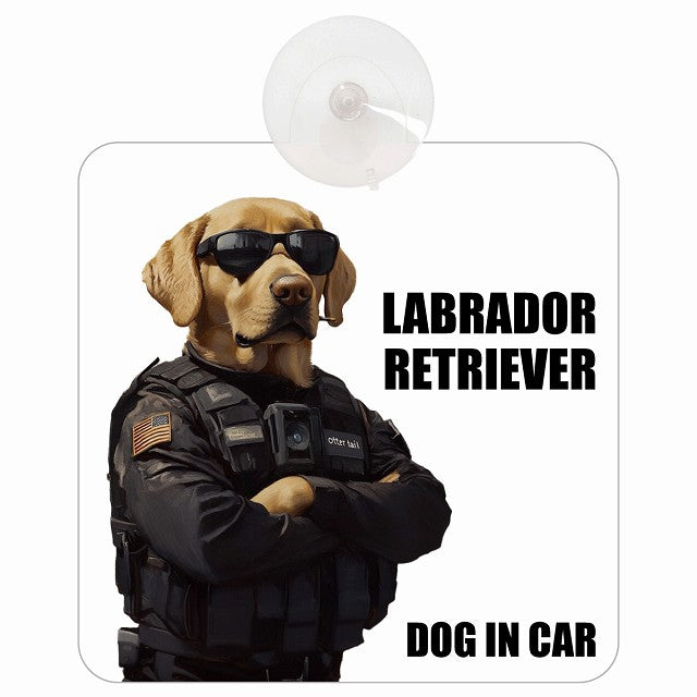 LABRADOR RETRIEVER ラブラドルレトリバー DOG IN CAR セキュリティガード風 ちょい悪 車用吸盤付サイン 12.4x14.6cm