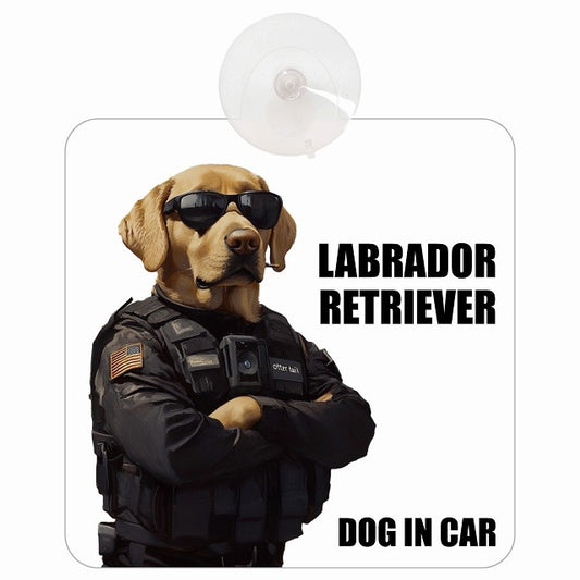 LABRADOR RETRIEVER ラブラドルレトリバー DOG IN CAR セキュリティガード風 ちょい悪 車用吸盤付サイン 12.4x14.6cm