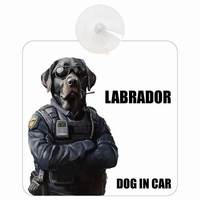LABRADOR ラブラドール DOG IN CAR セキュリティガード風 ちょい悪 車用吸盤付サイン 12.4x14.6cm