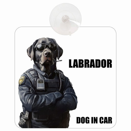 LABRADOR ラブラドール DOG IN CAR セキュリティガード風 ちょい悪 車用吸盤付サイン 12.4x14.6cm