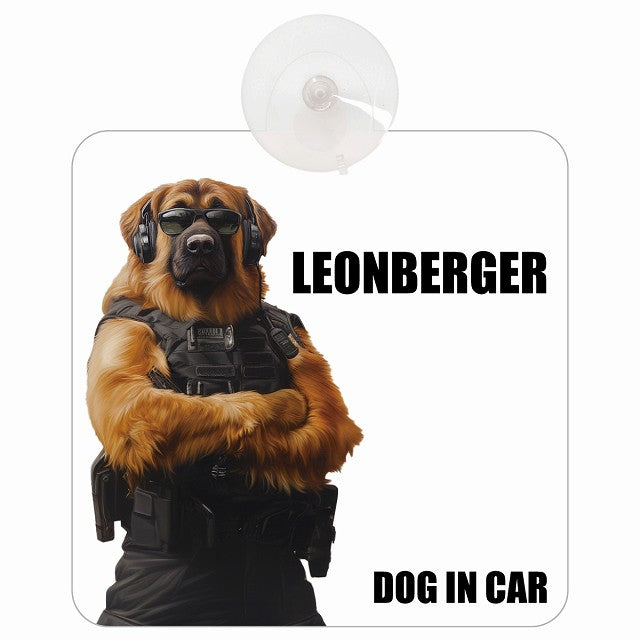 LEONBERGER レオンベルガー DOG IN CAR セキュリティガード風 ちょい悪 車用吸盤付サイン 12.4x14.6cm