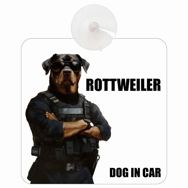 ROTTWEILER ロットワイラー DOG IN CAR セキュリティガード風 ちょい悪 車用吸盤付サイン 12.4x14.6cm