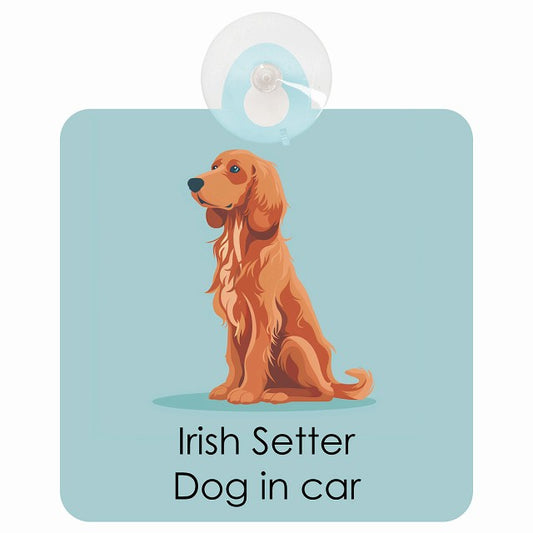 Irish Setter アイリッシュセッター DOG IN CAR パステル くすみカラー スタイル アニメ風 車用吸盤付サイン 12.4x14.6cm