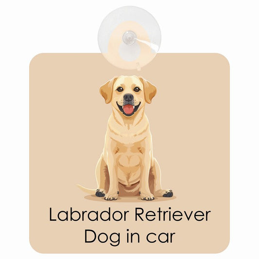 Labrador Retriever ラブラドルレトリバー DOG IN CAR パステル くすみカラー スタイル アニメ風 車用吸盤付サイン 12.4x14.6cm
