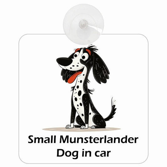 Small Munsterlander スモールミュンスターレンダー DOG IN CAR アメリカン カートゥーン スタイル アニメ風 車用吸盤付サイン 12.4x14.6cm