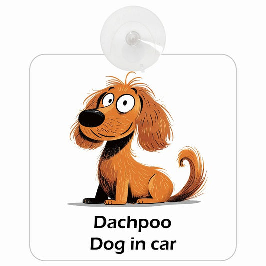 Dachpoo ダップー DOG IN CAR アメリカン カートゥーン スタイル アニメ風 車用吸盤付サイン 12.4x14.6cm