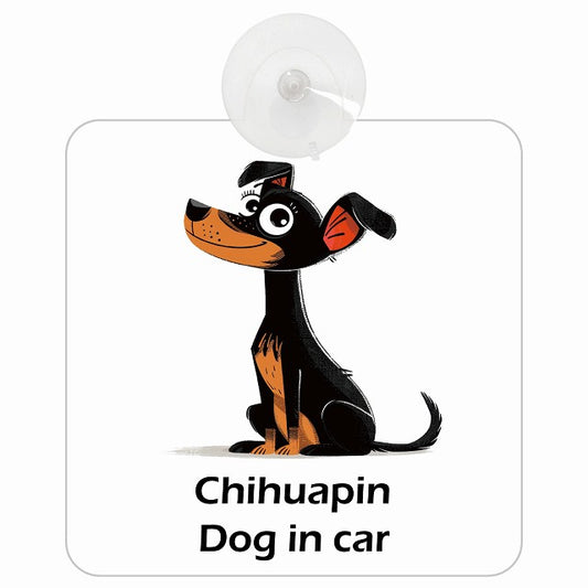 Chihuapin チワピン DOG IN CAR アメリカン カートゥーン スタイル アニメ風 車用吸盤付サイン 12.4x14.6cm