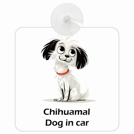 Chihuamal チワマル DOG IN CAR アメリカン カートゥーン スタイル アニメ風 車用吸盤付サイン 12.4x14.6cm