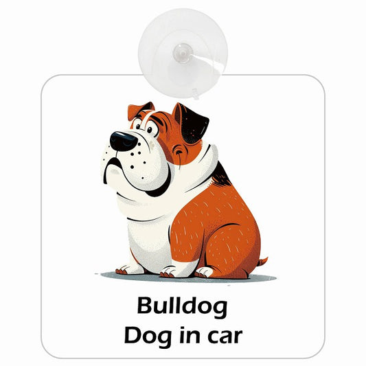 Bulldog ブルドッグ DOG IN CAR アメリカン カートゥーン スタイル アニメ風 車用吸盤付サイン 12.4x14.6cm