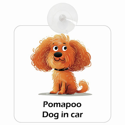 Pomapoo ポメプー DOG IN CAR アメリカン カートゥーン スタイル アニメ風 車用吸盤付サイン 12.4x14.6cm