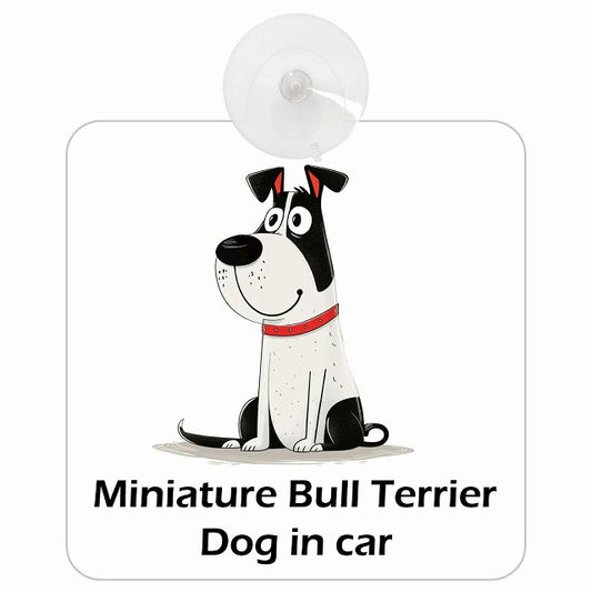 Miniature Bull Terrier ミニチュアブルテリア DOG IN CAR アメリカン カートゥーン スタイル アニメ風 車用吸盤付サイン 12.4x14.6cm