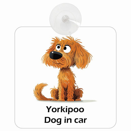 Yorkipoo ヨープー DOG IN CAR アメリカン カートゥーン スタイル アニメ風 車用吸盤付サイン 12.4x14.6cm