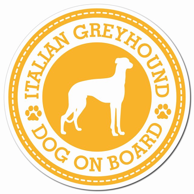 Italian Greyhound イタリアングレーハウンド イエロー 肉球 Dog on board マグネット 車用 直径13cm 丸型 カーマグネット