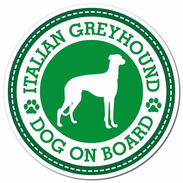Italian Greyhound イタリアングレーハウンド グリーン 肉球 Dog on board マグネット 車用 直径13cm 丸型 カーマグネット