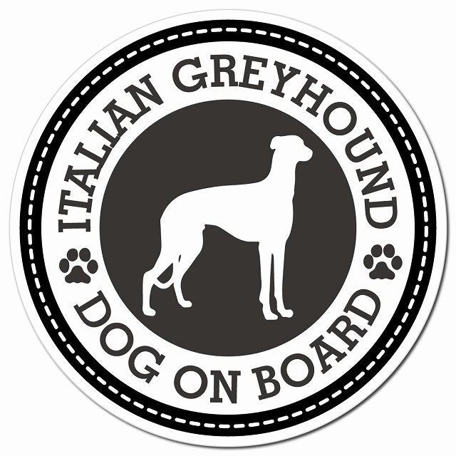 Italian Greyhound イタリアングレーハウンド ブラック 肉球 Dog on board マグネット 車用 直径13cm 丸型 カーマグネット