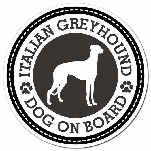 Italian Greyhound イタリアングレーハウンド ブラック 肉球 Dog on board マグネット 車用 直径13cm 丸型 カーマグネット