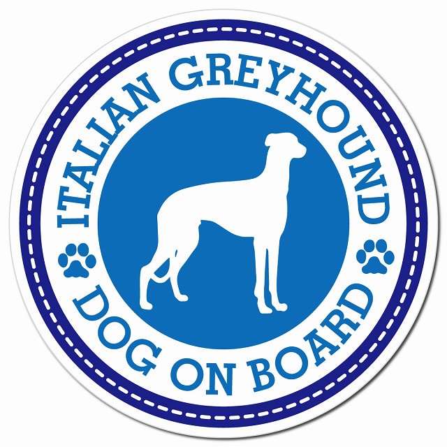 Italian Greyhound イタリアングレーハウンド ブルー 肉球 Dog on board マグネット 車用 直径13cm 丸型 カーマグネット