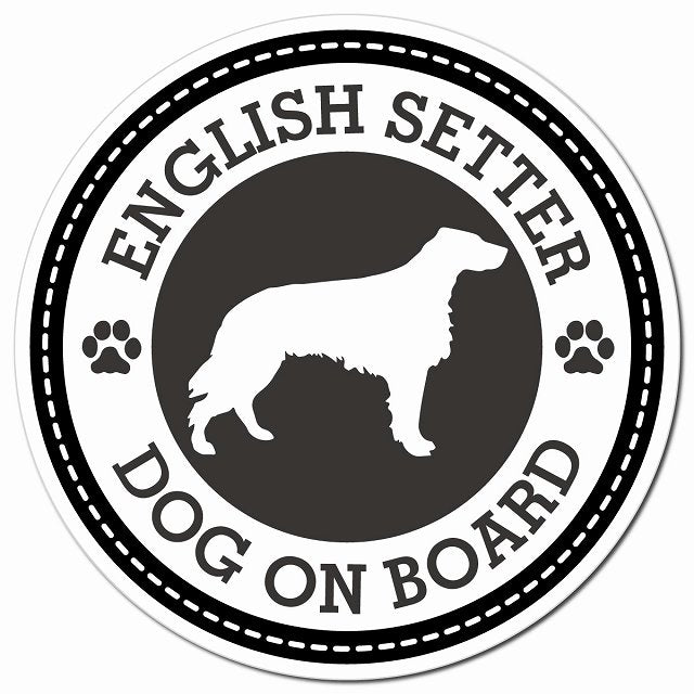 ENGLISH SETTER イングリッシュ・セター ブラック 肉球 Dog on board マグネット 車用 直径13cm 丸型 カーマグネット