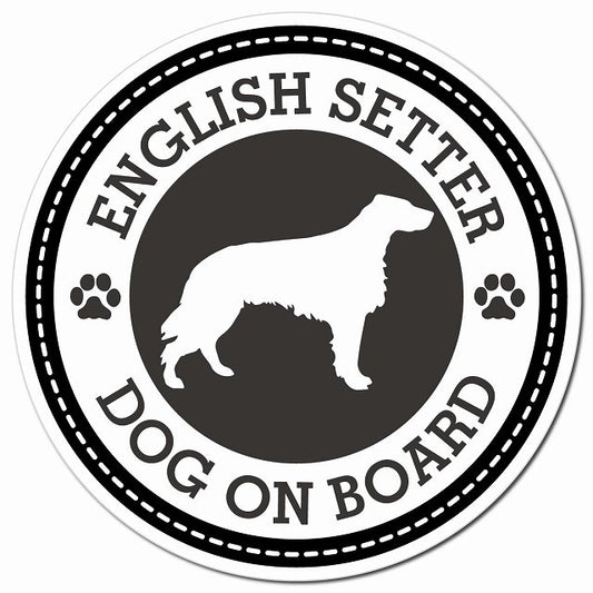 ENGLISH SETTER イングリッシュ・セター ブラック 肉球 Dog on board マグネット 車用 直径13cm 丸型 カーマグネット