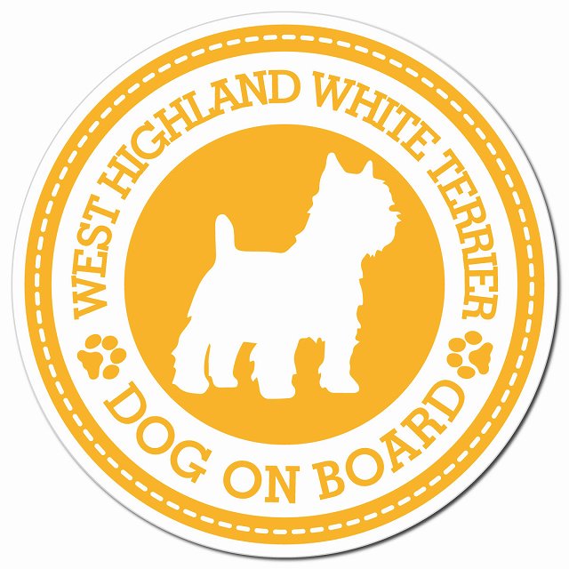 WEST HIGHLAND WHITE TERRIER ウエストハイランドホワイトテリア イエロー 肉球 Dog on board マグネット 車用 直径13cm 丸型 カーマグネット