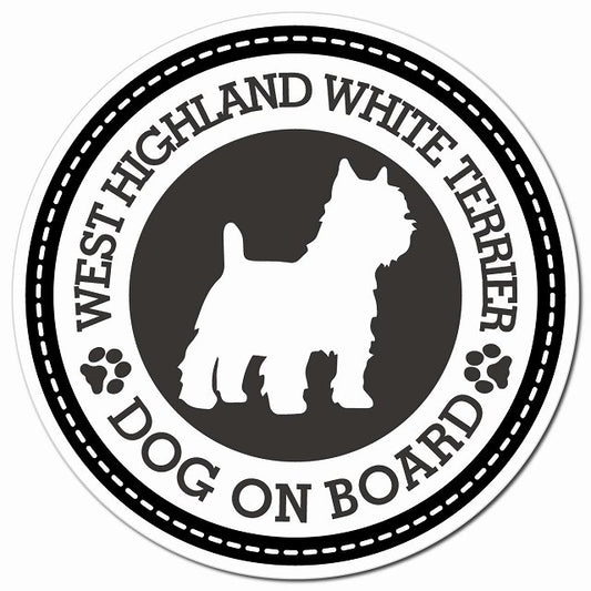 WEST HIGHLAND WHITE TERRIER ウエストハイランドホワイトテリア ブラック 肉球 Dog on board マグネット 車用 直径13cm 丸型 カーマグネット