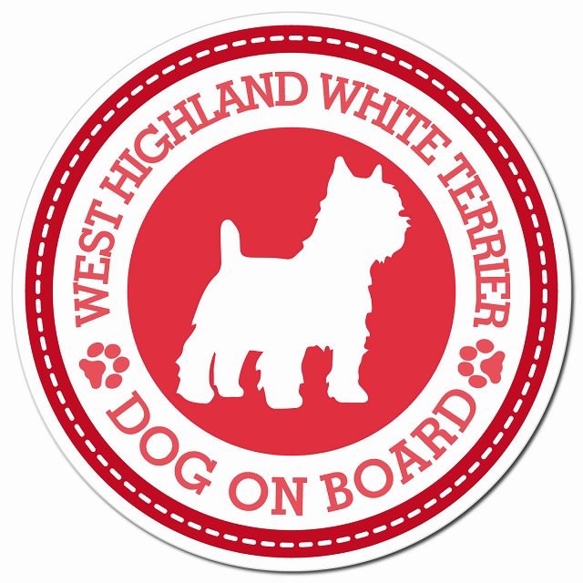 WEST HIGHLAND WHITE TERRIER ウエストハイランドホワイトテリア レッド 肉球 Dog on board マグネット 車用 直径13cm 丸型 カーマグネット