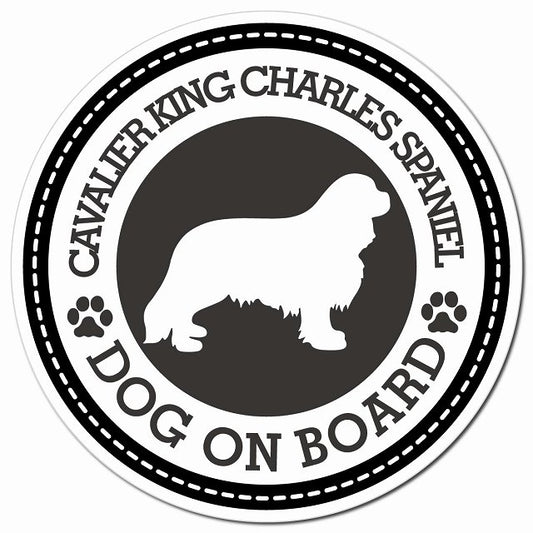 Cavalier King Charles Spaniel キャバリアキングチャールズスパニエル ブラック 肉球 Dog on board マグネット 車用 直径13cm 丸型 カーマグネット
