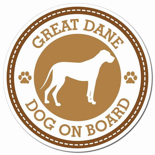 GREAT DANE グレート・デーン ブラウン 肉球 Dog on board マグネット 車用 直径13cm 丸型 カーマグネット