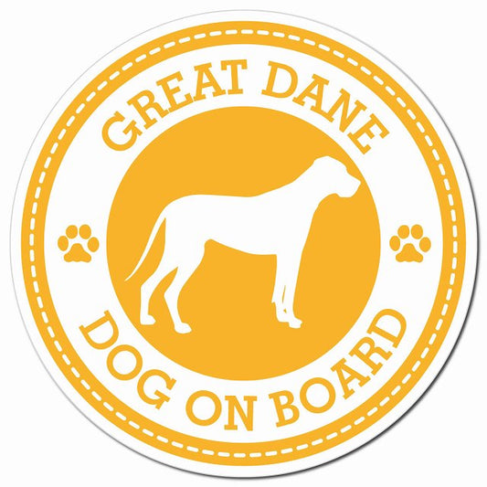 GREAT DANE グレート・デーン イエロー 肉球 Dog on board マグネット 車用 直径13cm 丸型 カーマグネット