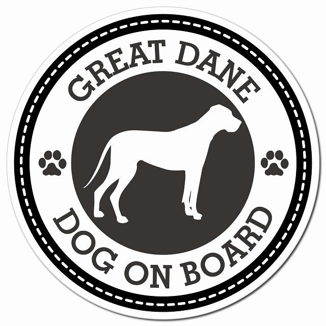 GREAT DANE グレート・デーン ブラック 肉球 Dog on board マグネット 車用 直径13cm 丸型 カーマグネット