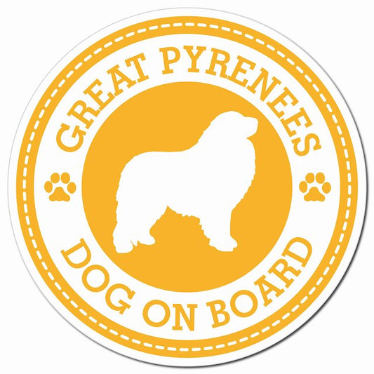 GREAT PYRENEES グレート・ピレニーズ イエロー 肉球 Dog on board マグネット 車用 直径13cm 丸型 カーマグネット