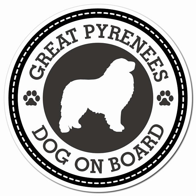 GREAT PYRENEES グレート・ピレニーズ ブラック 肉球 Dog on board マグネット 車用 直径13cm 丸型 カーマグネット